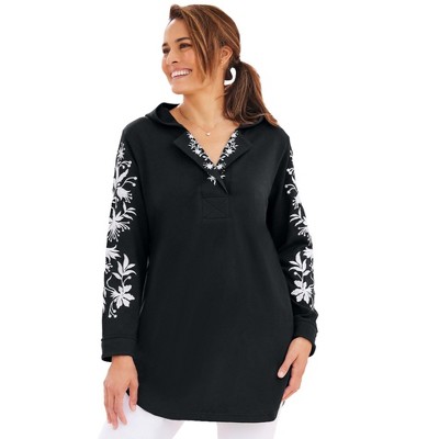 Woman Within Plus Size Embroidered Hoodie Sweatshirt