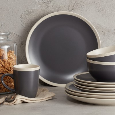 Gray and Cream Ceramic 32-Piece Dinnerware Set, Service for 8