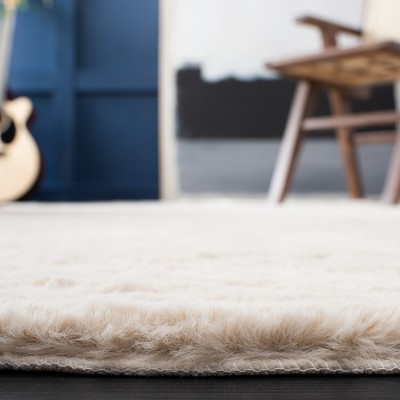 Luxurious Hand-Knotted Beige Faux Sheepskin Shag Rug