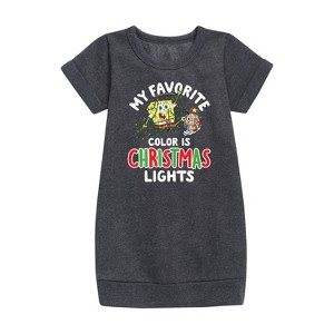- SpongeBob SquarePants - My Favorite Color Is Christmas Lights Graphic Short Sleeve Fleece Dress - 1 of 4