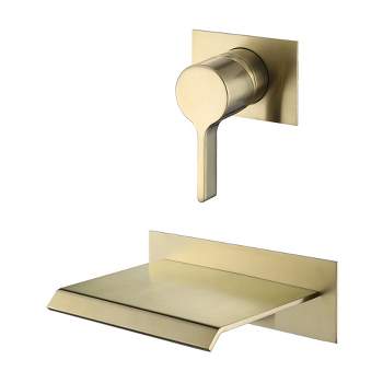 Sumerain Wall Mount Tub Faucet Brushed Brass with Waterfall Tub Spout with High Flow Rate