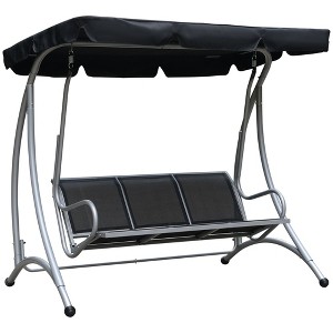 CAVINAS 3-Seat Patio Porch Swing,Hammock Swing Bench with Adjustable Canopy&Armrest,Outdoor Swing for Garden&Backyard,748LBS Capacity,Black - 1 of 4