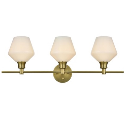 Elegant Lighting Gene 3 Light Satin Gold and Frosted White Glass Wall Sconce