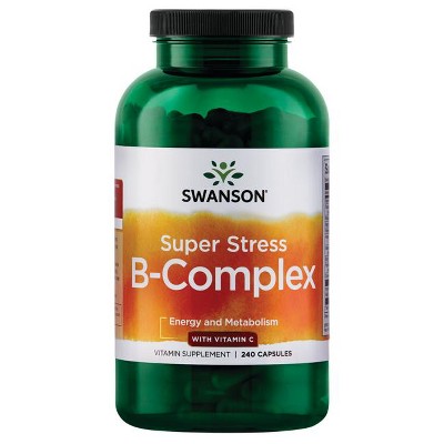 Swanson Super Stress Vitamin B-Complex with Vitamin C Capsules, 240 Count