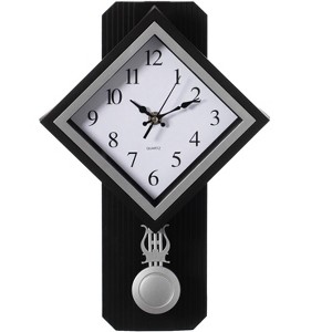 Clockswise Wood- Looking Pendulum Square Plastic Wall Clock for Living Room, Kitchen, or Dining Room, Silent Clock, Battery Powered, Large Wall Clock - 1 of 4