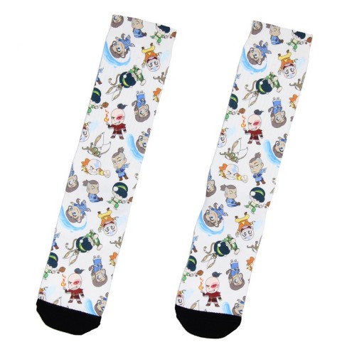 Avatar The Last Airbender Chibi Character All Over Sublimated Crew Socks White - image 1 of 3