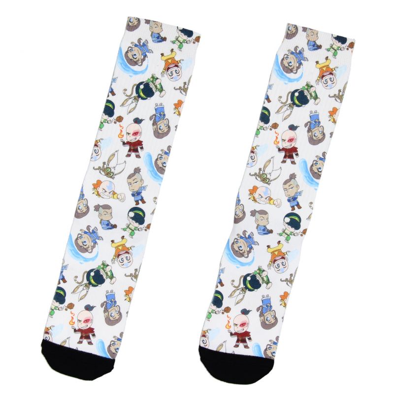 Avatar The Last Airbender Chibi Character All Over Sublimated Crew Socks White, 1 of 4