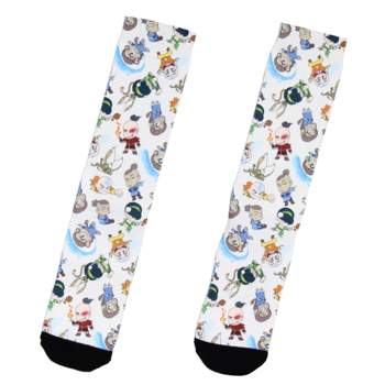 Avatar The Last Airbender Chibi Character All Over Sublimated Crew Socks White