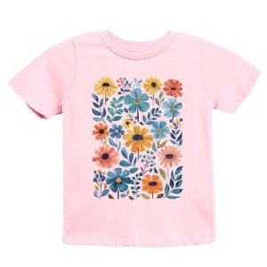 The Juniper Shop Watercolor Daisy Garden Youth Short Sleeve Tee - S - Pink - 1 of 4