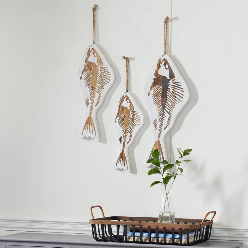 Set of 3 Wood Fish Wall Decors with Hanging Rope White - Olivia &#38; May, 1 of 8
