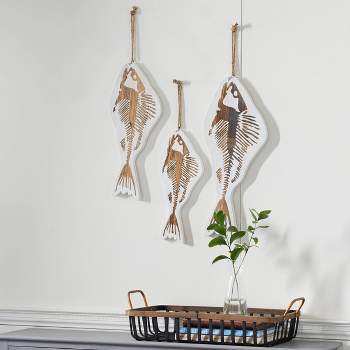 Set of 3 Wood Fish Wall Decors with Hanging Rope White - Olivia & May