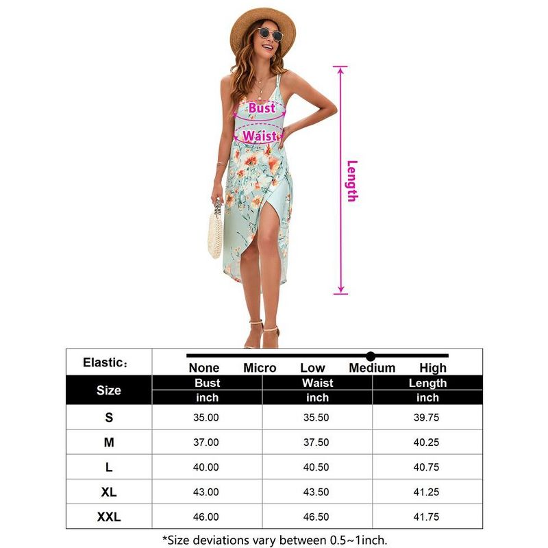 WhizMax Women 2024 Summer Adjustable V Neck Wrap Floral Dress with Irregular Hemline Sleeveless Spaghetti Strap Midi Dress, 5 of 6