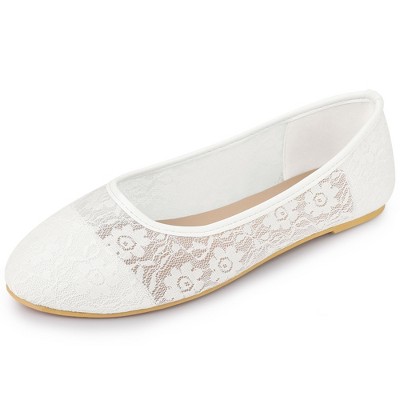 Allegra K Women's Lace Mesh Floral Round Toe Slip on Breathable Ballet Flats