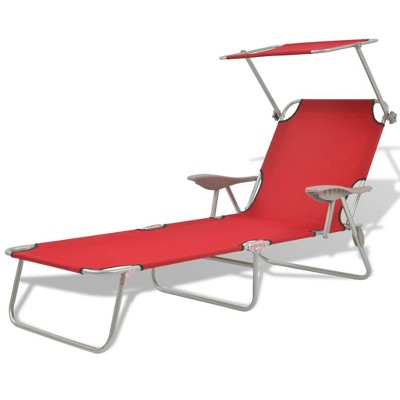 vidaXL Folding Sun Lounger with Canopy Red Aluminum