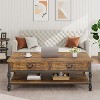 White 41 Inch Wooden Coffee Table with Drawers Multi Functional Retro Style Storage Table Brown - 4 of 4