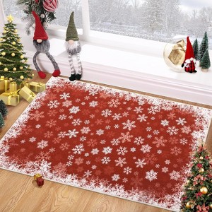 Christmas Runner Rug, Washable Non-Slip Kitchen Hallway Carpet, Soft Low Pile Snowflake Rug for Entryway, Bedside, or Laundry Room - 1 of 4