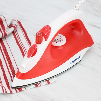 Compact Red and White Non-Stick Steam Iron