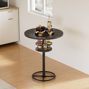 VECELO Round Bar Table Counter Height Table with Wine Rack - 1 of 4