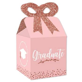 Big Dot of Happiness Rose Gold Grad - Square Favor Gift Boxes -  Graduation Party Bow Boxes - Set of 12