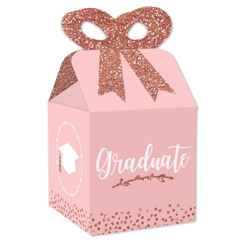 Big Dot of Happiness Rose Gold Grad - Square Favor Gift Boxes -  Graduation Party Bow Boxes - Set of 12, 1 of 9