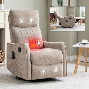 KTMBDW Massage Swivel Rocker Recliner with Heat and Vibration, Soft Manual Recliner Chair, Comfy Chenille Fabric Heated Recliner - 1 of 4