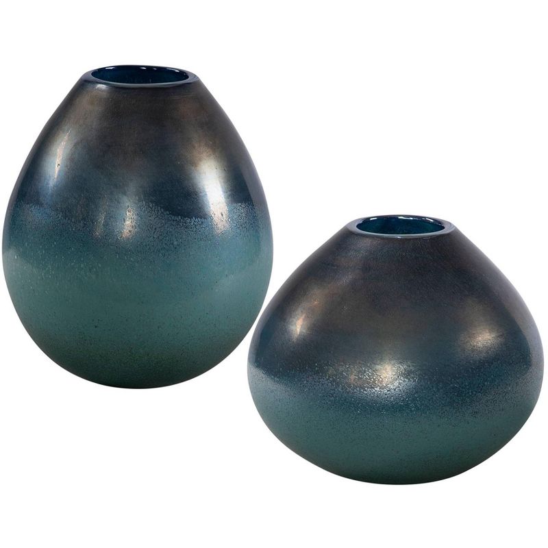 Uttermost Rian Bronze and Aqua Glass Vases Set of 2, 1 of 2