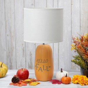 Simple Designs 17.88" Cozy Autumn "Hello Fall" Pumpkin-Shaped Table Lamp with White Drum Shade - 1 of 4