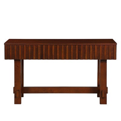 Hostack 52'' Farmhouse Fluted Console Table with Storage Drawers and Solid Wood Legs for Living Room and Hallway, Cherry