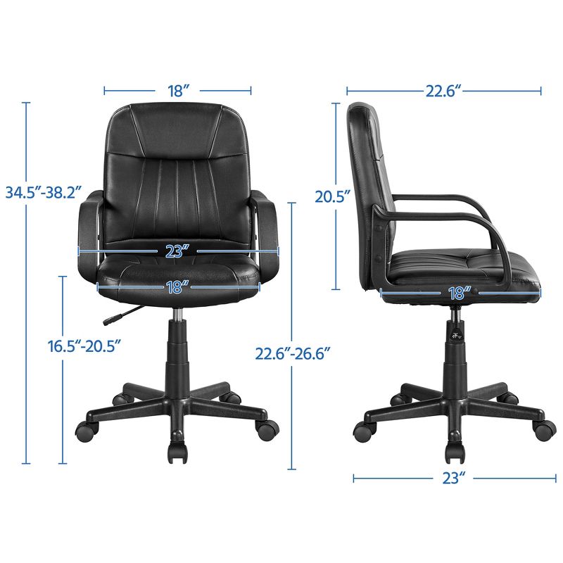 Yaheetech Office Chair Adjustable Swivel Chair Executive Artificial Leather Computer Chair with Wheels, Black, 4 of 8