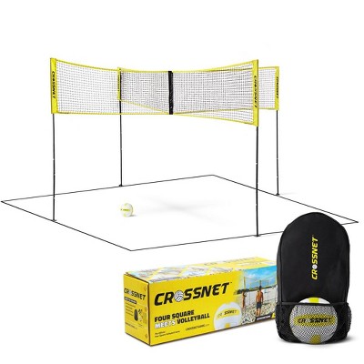 CROSSNET The Original 4 Square Volleyball Net and Backyard Yard Game Complete Set with Carrying Backpack, Ball, and Boundary Lines for Kids and Adults