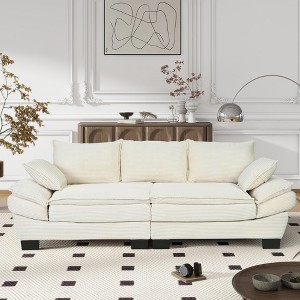 85.4" Corduroy Upholstered 3-Seater Sofa with Decorative Throw Pillows - 1 of 4