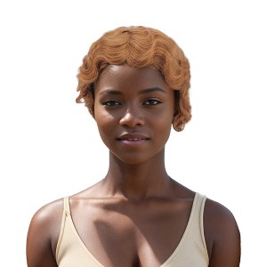 Unique Bargains Women's Wave Curly Short Hair Wig 180 Real Human Hair 4in Brown 1 Pc - 1 of 4