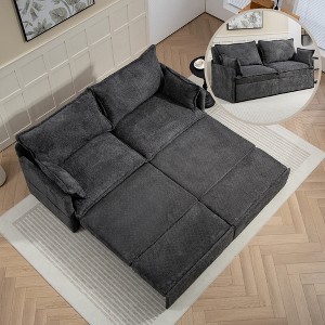 VASIP 59.5" Corduroy Pull-Out Sleeper Sofa Bed with USB & Type-C Charging, Side Storage – Convertible Couch for Living Room, Apartment,Dark Gray - 1 of 4