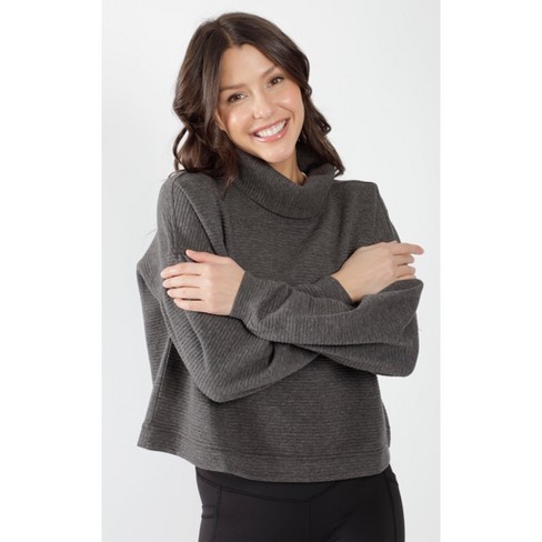 90 Degree By Reflex Womens Regular Fit Long Sleeve Cowl Basic Sweatshirt Gray Large