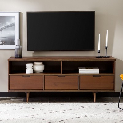 NicBex Mid-Century Modern TV Stand with Solid Wood for 65" TVs Entertainment Center with 2 Open Cubbies for Living Room