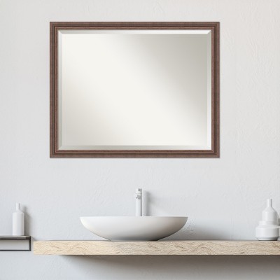 Distressed Rustic Brown Wood Rectangular Bathroom Vanity Mirror