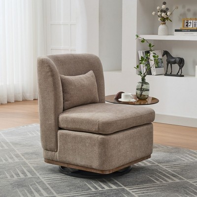 Grungis 25.2" Wide Chenille Accent Chair,360° Swivel Chair with Pillow,Cushioned Armless Chair for Bedroom,Reading Room,Office