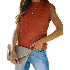 Womens Cap Sleeve Pullover Sweater Knit Tank Tops Crew Neck Sweater - 1 of 4