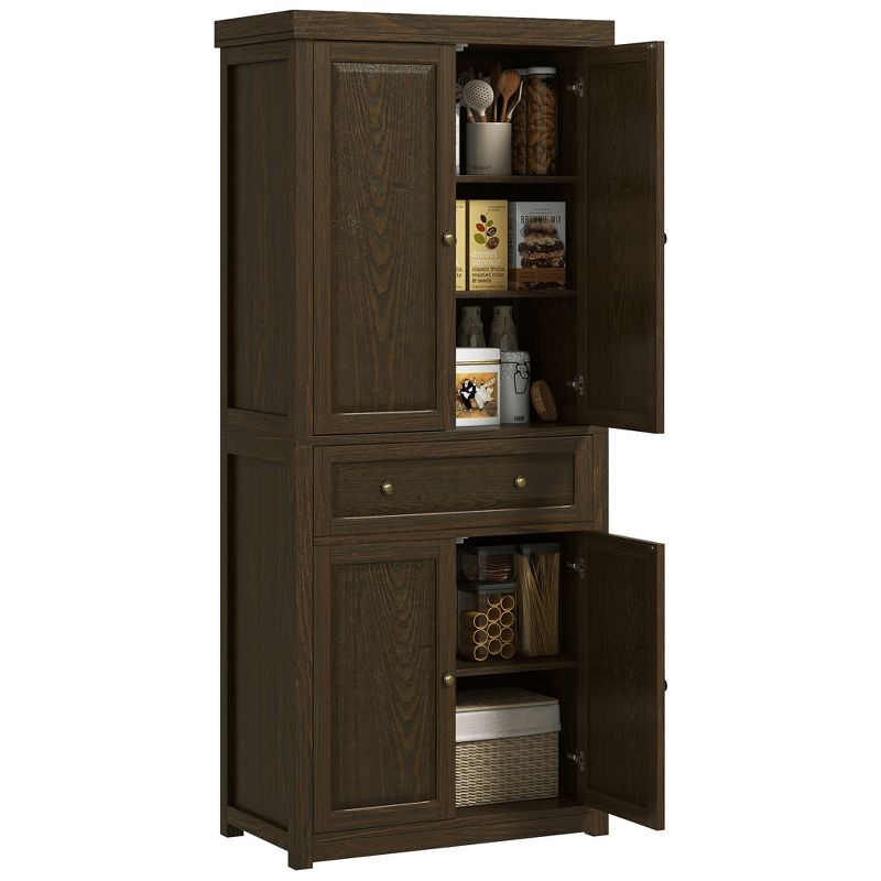 HOMCOM 72.5" Tall Farmhouse Kitchen Pantry Storage Cabinet, Freestanding Kitchen Cabinet with 4 Doors, Drawer, Adjustable Shelves, 1 of 7