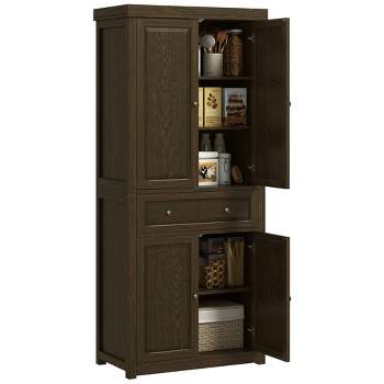 HOMCOM 72.5" Tall Farmhouse Kitchen Pantry Storage Cabinet, Freestanding Kitchen Cabinet with 4 Doors, Drawer, Adjustable Shelves