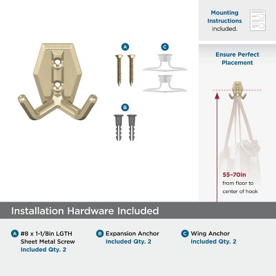 Golden Champagne Double Prong Decorative Wall Hook