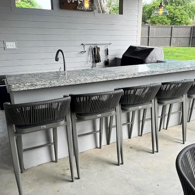PURPLE LEAF Counter Height Stool Set of 2 Modern Aluminum Rattan Wicker Outdoor Barstools with Backrest and Cushion for Kitchen Lawn Pool Bar Chairs