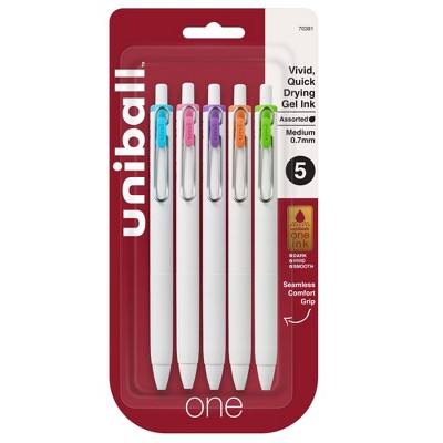 uni 5ct ONE Rectractable Gel Pens Fine Point 0.7mm Assorted Vivid Ink: uniball Colored Gel Pens, Stationery, Office Supplies