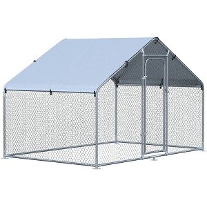 PawHut Galvanized Large Metal Chicken Coop Cage, Walk-in Enclosure, Poultry Hen House with UV & Water Resistant Cover - 1 of 4