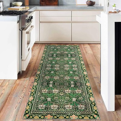 Area Rug Living Room Bedroom Machine Washable Printed Vintage Floral Carpet Non-Slip Low Pile Distressed Boho for Laundry Dining Farmhouse