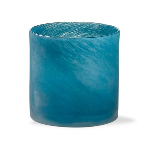 tagltd Blasted Blue Glass Candleholder for Pillar Candles 4 in H x 4 in Dia Perfect for Summer Decor - 1 of 2