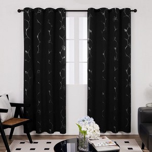 Deconovo Blackout Curtains Silver Floral Design, 2 Panels, Thermal - 1 of 4