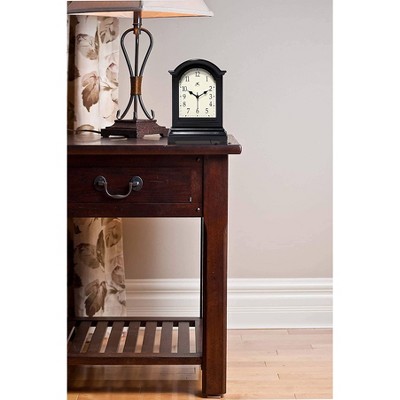 9" Black Plastic Grandfather-Inspired Tabletop Clock with Beige Face
