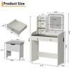 Vanity Desk, Makeup Vanity Table with 3 Lighting Color Adjustable Mirror and Charging Station, Dressing Table Set with 2 Large Drawers, 4 Open - 2 of 4