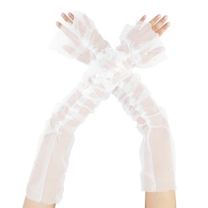 INSPIRE CHIC Women's Lace Floral Pearl Bowknot Polka Point Arm Fingerness Length Sleeves for Elegant Bridge Wedding Gloves 1 Pair - 1 of 4